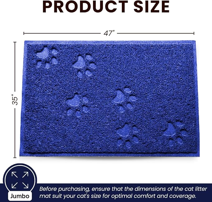 Andalus Jumbo Cat Litter Mat, Pack of 1 - Waterproof, Non-Slip & Easy to Clean Cat Litter Box Mat for Extra Efficient Pet Litter-Trapping, Blue (47” X 35”) - Image 3