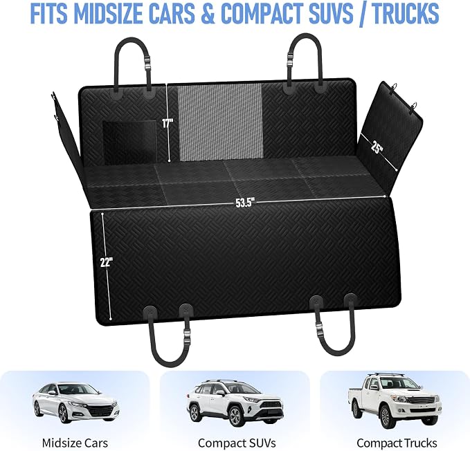 Dog Car Seat Cover for Back Seat, Hard Bottom Back Seat Extender for Dog | Supports 400lbs, Waterproof, Heavy Duty, Scratch Resistant, Dog Hammock for Midsize Cars & Compact SUVs, Black, 53 Inch - Image 3
