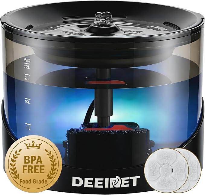 DEEIPET 2.2L/74oz Bubbling Cat Water Fountain, 360° Drinking Area, 24H Oxygen-Rich Flow, Replaceable Pump & BPA-Free ABS, LED Auto Shut-Off Pump, Ultra Quiet USB Adapter, for Cats & Small Dogs by DEEIPET
