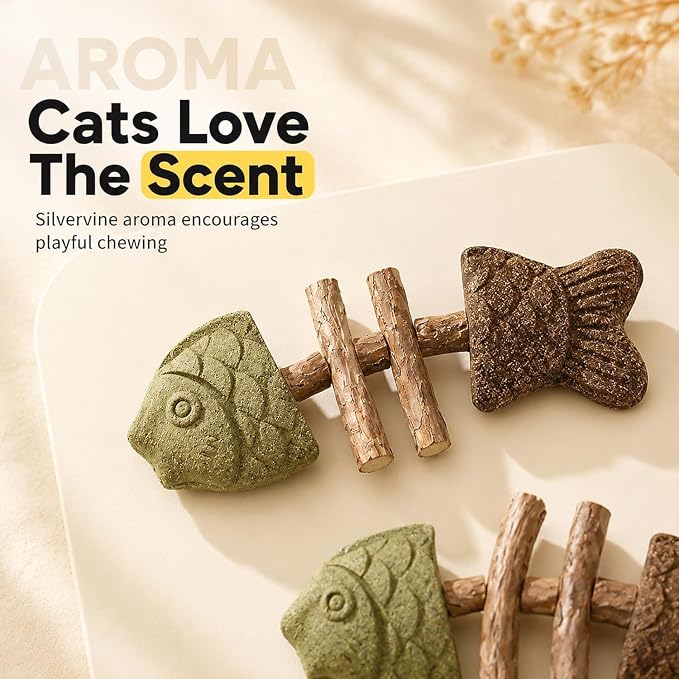 3pcs Catnip & Silvervine Fishbone-Shaped Cat Chew Toy | Natural, Dental Toy, Chewing, Licking, Pawing, Boredom Relief & Enrichment - Image 4
