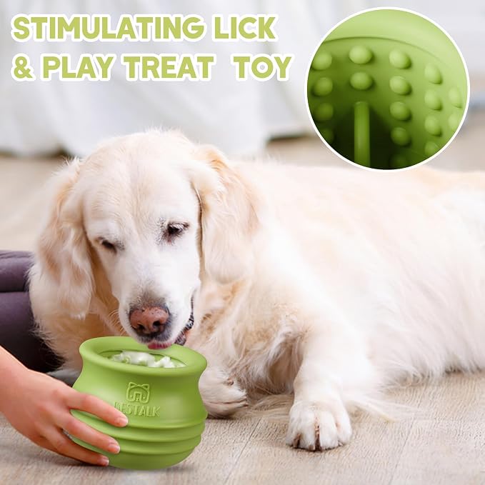 Dog Enrichment Treat Toy, Long-Lasting Wobbly Interactive Freeze Lick Toys for Dogs, Stuffable Puzzle Feeder Toy for Boredom, Silicone Treat Dispensing Chew Toy (Green,L) - Image 7