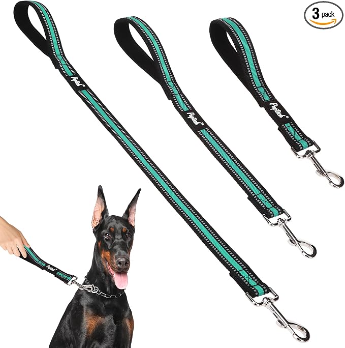 PUPTECK Reflective Short Dog Leashes 3 Pack for Walking and Training | Heavy Duty Clip with Soft Padded Handle for Medium Large Dogs Traffic Control by PUPTECK
