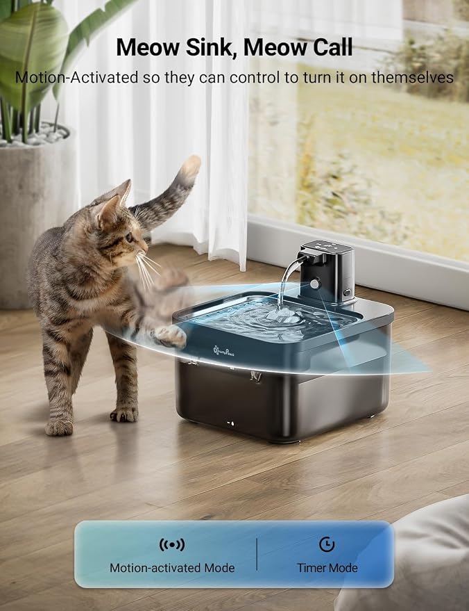 DownyPaws Cat Water Fountain Cordless, Pet Fountain, 84oz/2.5L, Black Pro | Wireless Cat Drinking Water Fountains for Cats Indoor, Fursink , Battery Operated, Motion Sensor, Ultra Quiet Pump, BPA-Free - Image 3