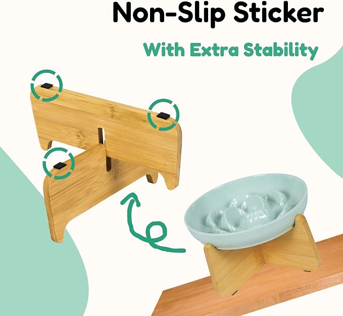 Slow Feeder Cat Bowl with Stand - Unbreakable Elevated Slow Feeder Bowl for Cats - Melamine Puzzle Raised Cat Food Bowl - Whisker Friendly & Wet & Dry Food- Dishwasher Safe & Non Slip (Green - Image 6