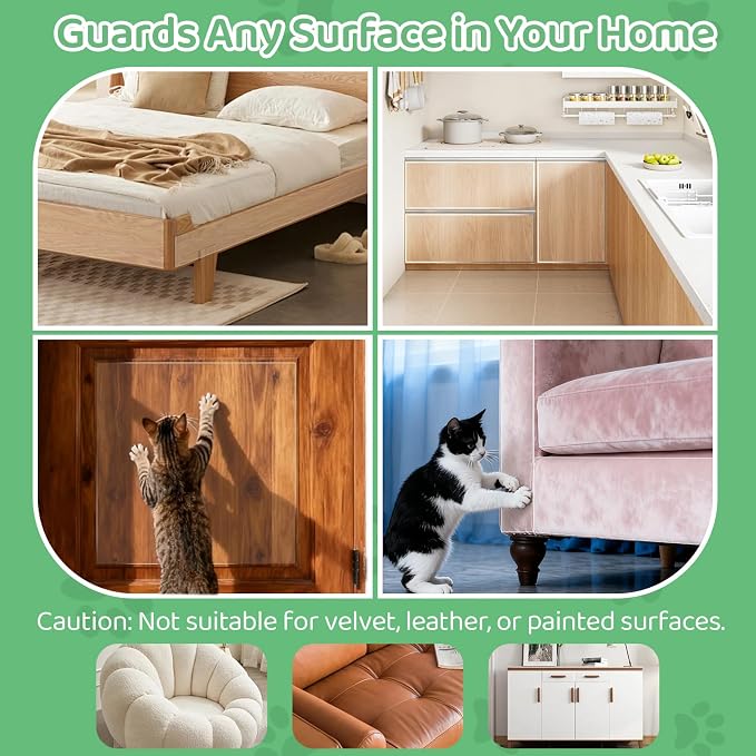 Cat and Dog Scratch Furniture Protector, 197" x 17" Transparent Self-Adhesive Cat Scratch Protector, Couch Corner Door Wall Bed Anti-Scratch Guard with Scraper - Image 7