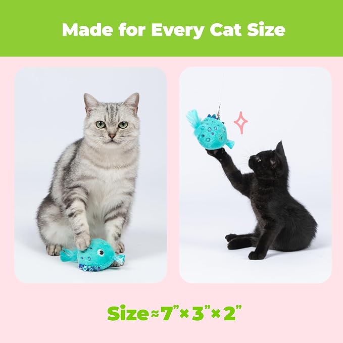 Best Pet Supplies Catify Interactive Cat Toy with Catnip - Fluffy Fish Set | Catnip Infused, 2 Sushi Roll Set, Plush Pull Out Topping Chew Toy, Durable, For Indoor Cats & Kittens, Attaches to Wand - Image 5
