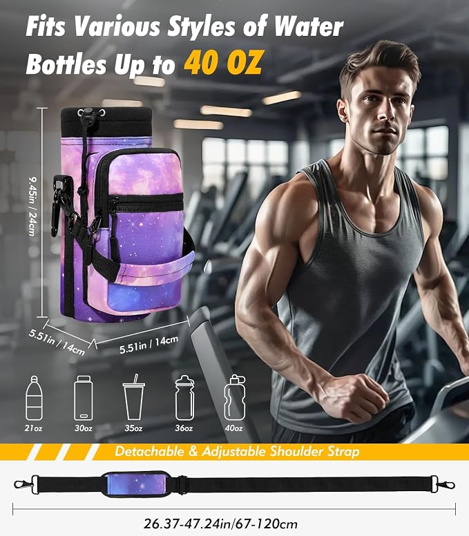Nuovoware Magnetic Gym Bag, 40oz, Water Bottle Carrier, Starry Purple | Adjustable Shoulder Strap, Magnets Magnetic Gym Bag, Bottle Pouch Sling, 2 Pocket, Sling Neoprene Organizer Sleeve - Image 4