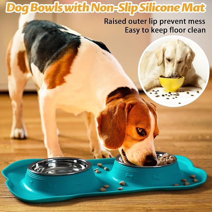 Hubulk Pet Dog Bowls 2 Stainless Steel Dog Bowl with No Spill Non-Skid Silicone Mat + Pet Food Scoop Water and Food Feeder Bowls for Feeding Small Medium Large Dogs Cats Puppies (Extra Large, Green) - Image 6