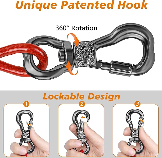 XiaZ Dog Tie Out Cable, Heavy Duty Dog Chains for Outside with Lockable Hook, Pet Runner Cable Leads for Yard, Dogs Line Tether for Small Medium Dogs Up to 250 LBS (20FT, Red) - Image 4