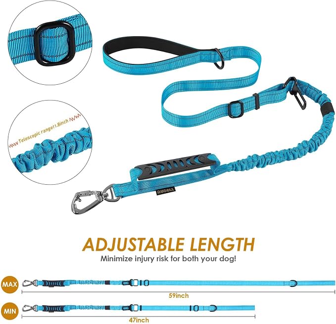 AUBELL Tactical Dog Leash Heavy Duty,4-6ft No Pull Bungee Leash,Blue | Reflective Dog Leash for Medium Large Dogs with Comfortable Padded Double Handle,Car Seat Belt,360 Degree Rotating Carabiner - Image 6