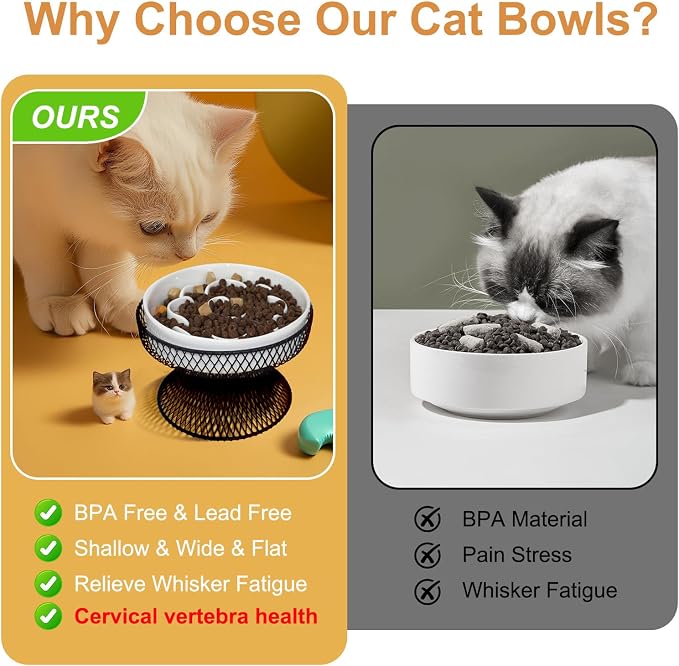 Raised Ceramic Cat Slow Feeder Bowl, Elevated Cat Plate with Stand, Slow Bowl for Wet and Dry Food, Whisker Friendly Pet Feeder for Kitten and Small Dog Perfect for Pet Gift - Image 4