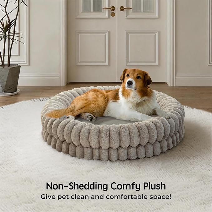 BALANCE Luxury Donut Dog Bed, 36 Inches Round Dog Beds Large Sized Dogs Washable, Orthopedic Calming Dogs Bed for Pets with Anti-Slip Bottom, Oatmeal - Image 2