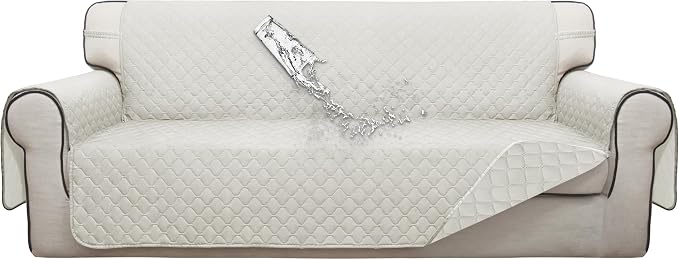 ISSUNTEX Double Protection 100% Waterproof Sofa Covers for Living Room, Couch Covers for 3 Cushion Couch Sofa, Reversible Furniture Protector Sofa Cover for Dogs, Pets, Kids (Sofa, Ivory/Ivory) by ISSUNTEX