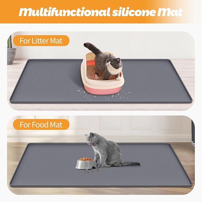 Cat Litter Mat for Litter Box 51"x25.6" Extra Large Silicone Mat,Light Grey | Waterproof Non-Slip Litter Box Mat with Raised Edges, Cat Litter Trapping Mat for Pet, Cat Litter Rug for Floor - Image 6