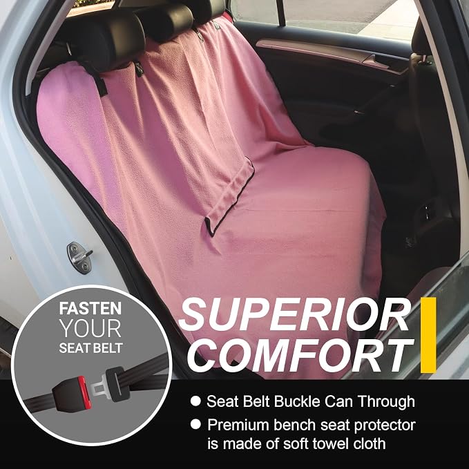 Back Seat Cover for Car Trucks Van SUV Jeep,Waterproof Rear Bench Towel Seat Covers for Dogs and Kids,Automotive Backseat Protector (Pink) - Image 2