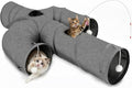 Ownpets Cactus Cat Tunnel 12" with Peek Holes for Indoor Large Cat, Grey | Durable Oxford fabric, noise-free, foldable & connectable, multi-cat friendly, tube for cats up to 20lb, includes ball & wand by Ownpets