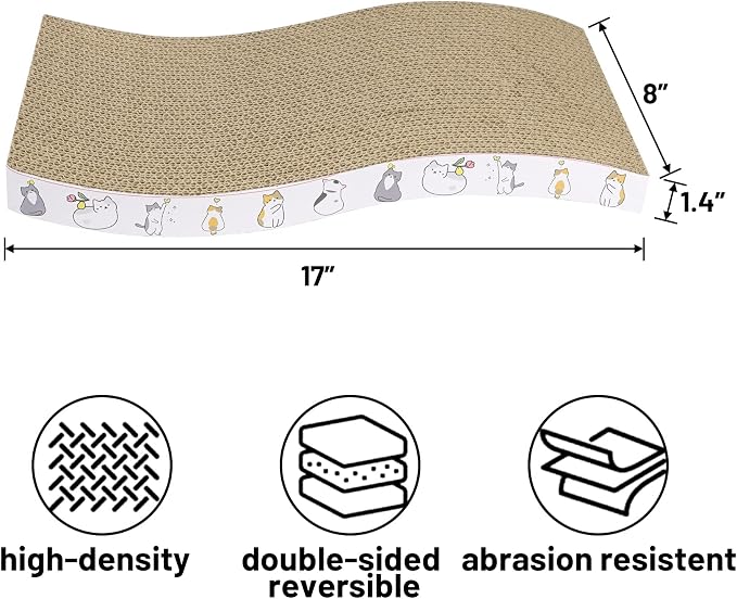 PatiencET Cat Scratcher Cardboard 4 Pack Cat Scratch Pad | Reversible, Curve Design, Durable, Indoor Cats, Lounger Sofa, Multi-Room Use - Image 2