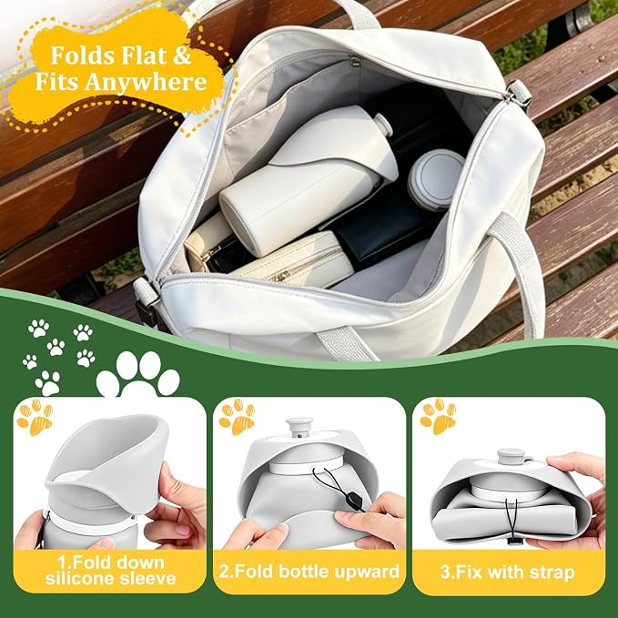 2 in 1 Foldable Dog Water Bottle, Leakproof Portable Pet Dispenser, Grey | Portable Water Dispenser for Cat, Rabbit, Puppy and Small Animals, for Pets Outdoor Walking, Hiking, Travel, BPA Free - Image 2