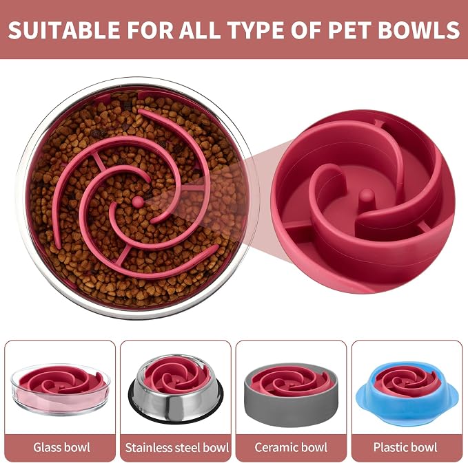 Slow Feeder Dog Bowls Insert, Animire Soft Silicone Slow Eating Dog Food Bowl for Small, Medium and Large Dogs, Compatible with Regular and Elevated Bowls - Image 3