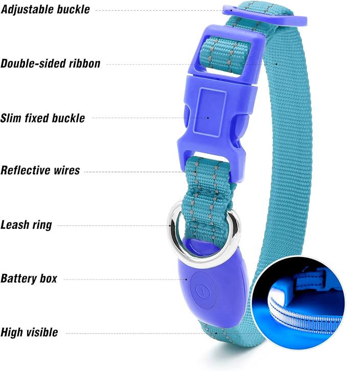 Visinite Light Up Dog Collars for Small Dogs,LED Dog Collar Light Rechargeable,Fully Adjustable Lighted Dog Collar,Glow in The Dark Dog Collars with Dog Lights for Night Walking,Blue - Image 3