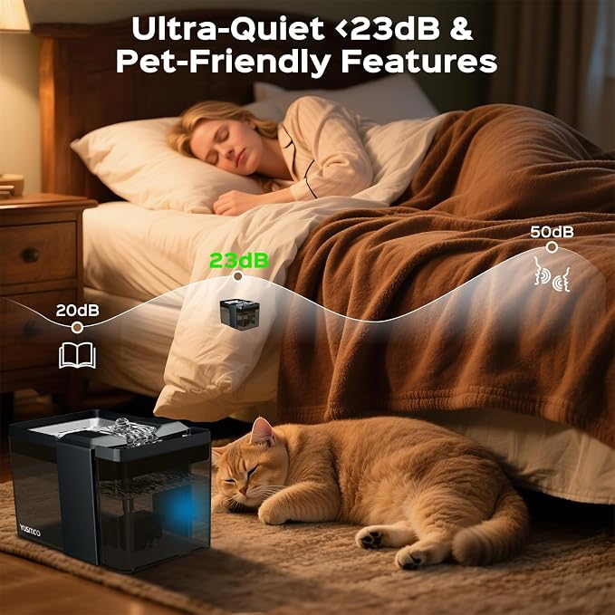 Automatic Cat Water Fountain, 2.2L/74oz Pet Fountain with 304 Stainless Steel Drinking Top, Ultra-Quiet Pump, Triple Filtration & LED Water Level Alert, BPA-Free Plastic for Cats and Small Dogs - Image 6