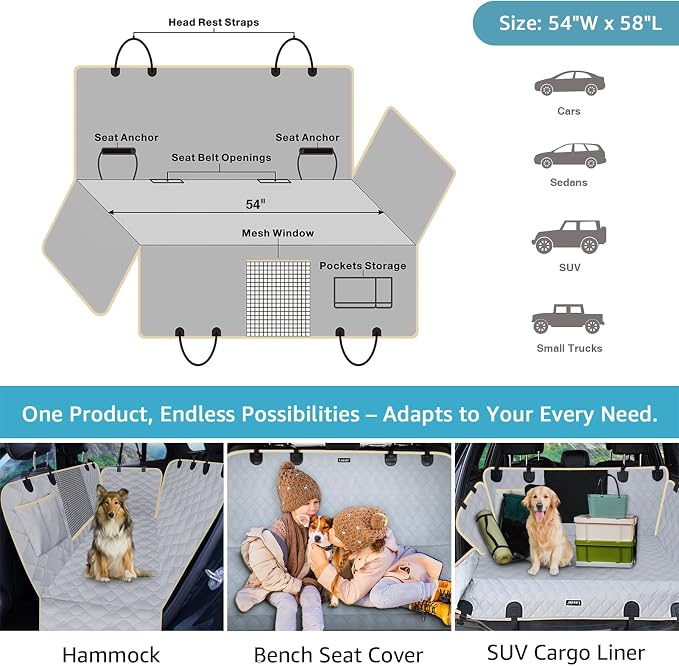 Lassie Dog Car Seat Covers for Back Seat with 2 Seat Belts, Universal Fit | Triple-Layer Waterproof Armor,Premium Visual Mesh Window,Non-Toxic Anti Slide Silicone Base,Rugged Protection,Easy Removal - Image 6