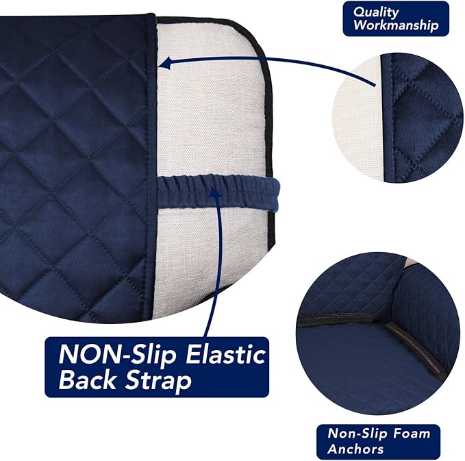 PureFit Reversible Quilted Couch Covers for Dogs Sofa Cover 4 Seater 88" | Navy/Ivory, Water Resistant Couch Protector, Washable Pet Couch Cover with Non Slip and Elastic Straps For Kids - Image 3