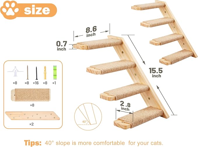 Strong Cat Shelves Stairs for Wall Mounted, 1P Cat Shelf& 2PCS 4 Steps Stairway with Sisal Rope Scratching for Cats Perch Platform, Wall Ladder Furniture - Image 4