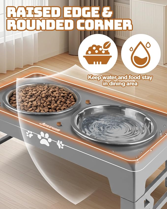 Jovrun Elevated Dog Bowls for Small Dogs and Cats, Non-Slip Cat Bowls with 2 Thick 5.5" Stainless Steel Dishes, Dog Feeder 2 Heights Adjustable to 2.6"-5.3" - Image 4