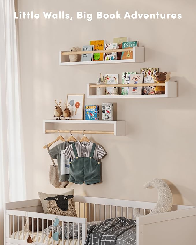 G&W Gruwald Nursery Book Shelves, Set of 3, Wall Bookshelf, Book Shelf for Kids Rooms, Wall Book Shelves for Bedroom Kids, Floating Shelf, Nursery Decor (White, 23 Inches) - Image 5