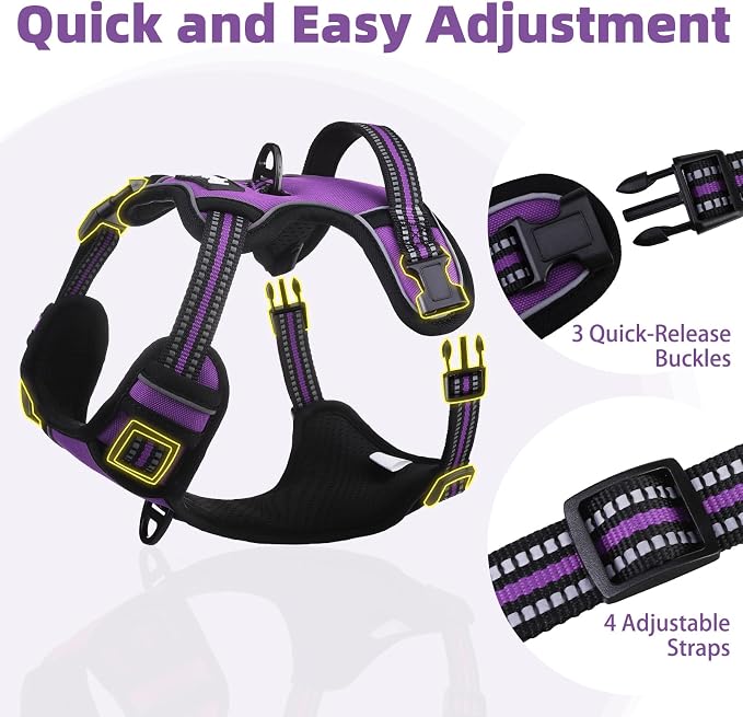 PUPTECK No Pull Dog Harness Small Sized, Adjustable Reflective Dog Harness with Handle Easy Control, Comfortable Soft Padded Pet Vest Harness for Small Dogs, Solid Purple S - Image 5