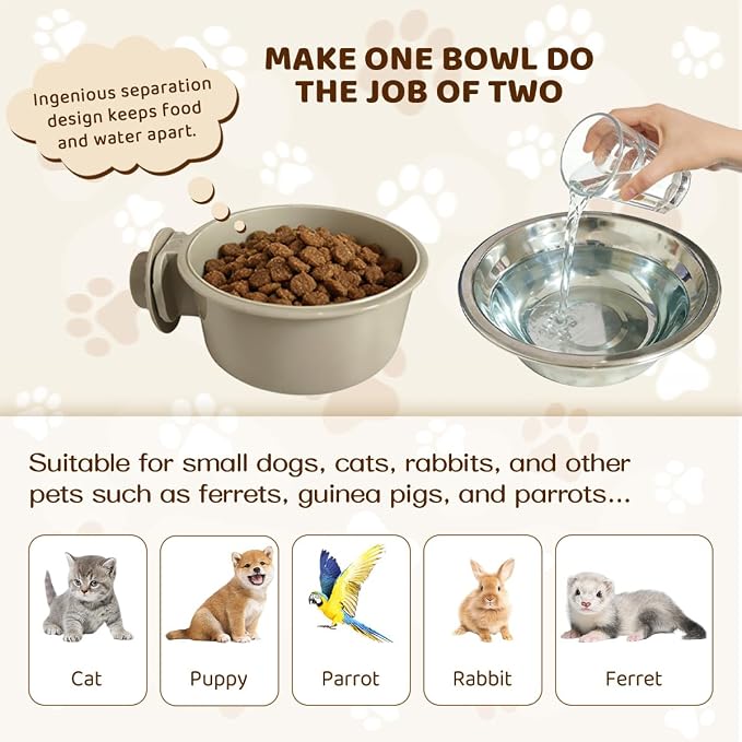 2Pcs Pets Lightweight Stainless Steel Bowl,Removable Stainless Steel Pet Hanging Food Water Feeder Bowl for Puppy Dog Cat Rabbit Ferret Bird Gunea Pigs (Gray-Large) - Image 4