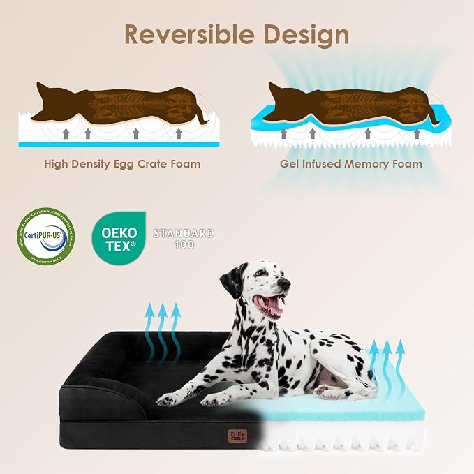 EHEYCIGA Orthopedic Dog Beds Large Sized Dog, Waterproof Washable Pet Bed | Non-Slip Bottom and Egg-Crate Memory Foam Dog Couch Bed with Washable Removable Cover, Black - Image 5