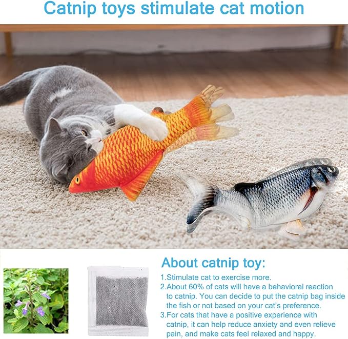 Tocirelo Cat Toys Interactive Flopping Fish with Catnip, Kitten Kicker Toy | 2Pack Interactive Motion Activated Cat Toys for Indoor Cats Self Play, 11" Automatic Floppy Fish Bored Kitty Enrichment - Image 3