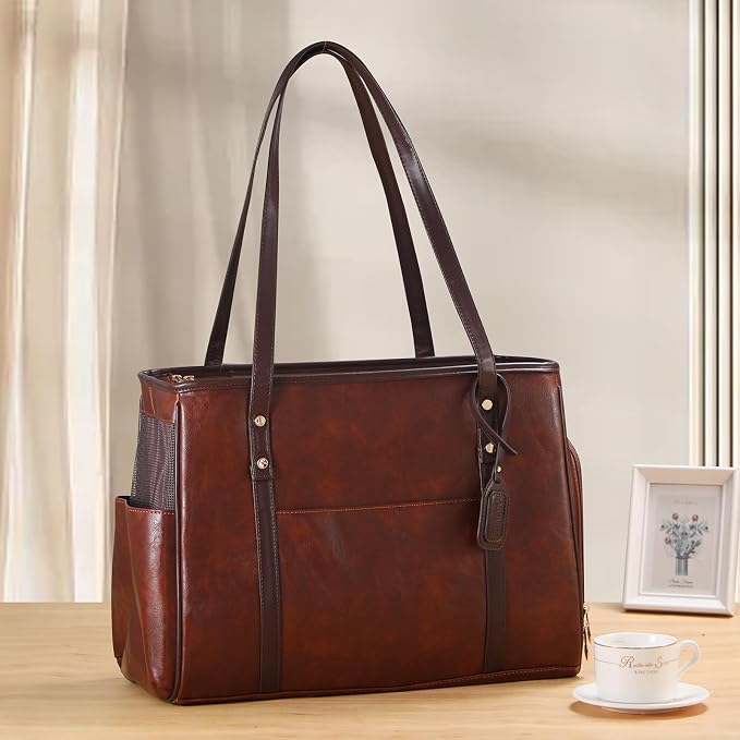Fashion Dog Carrier Purse, Premium Leather Cat Carrier Bag, Airline Approved Soft Sided Pet Travel Tote Bag with Pockets Coffee - Image 6