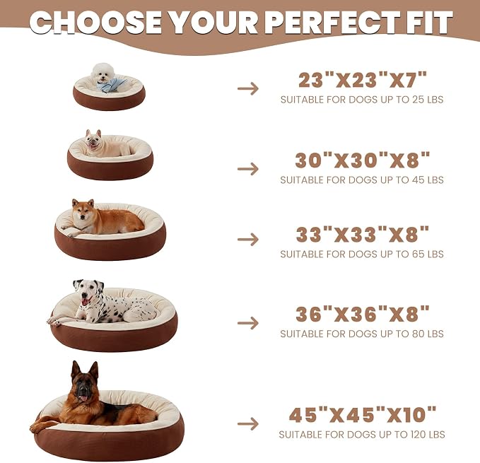 33 in Soft Touch Fleece Donut Dog Bed for Medium Plus Dogs,Coffee | Calming Round Pet Bed with Removable Washable Cover, Fits up to 65 lbs - Image 8