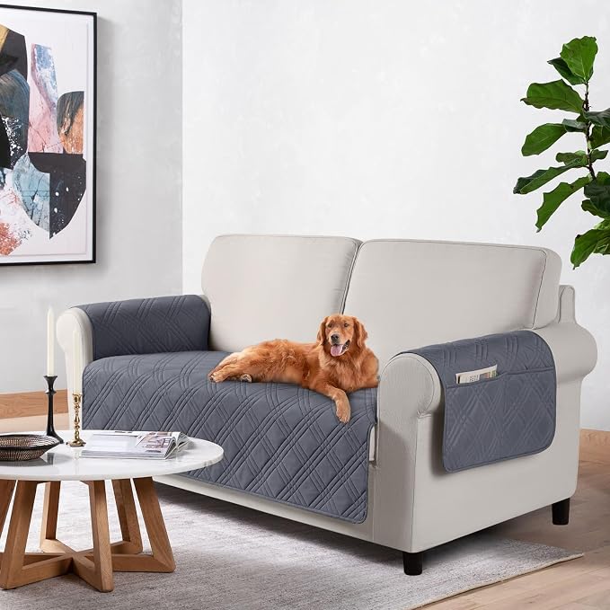 TAOCOCO Waterproof Loveseat Covers for Dogs, Non Slip Couch Cover, 54'' | Washable Love Seat Covers with Arms for 2 Cushion Couch, Dog Sofa Cover Protector, Pockets & Backless Design, Dark Grey by TAOCOCO