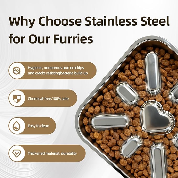 2 Packs Stainless Steel Slow Feeder Dog Bowls Medium & Large Breed 3 Cups, Food Grade 304, Non-Slip Base, Metal Slow Feeder Dog Bowls, Dishwasher & Chew-Proof & Rustproof - Image 2