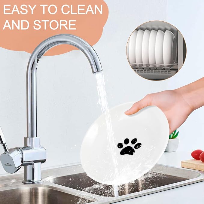 6 Pack Cat Food Bowl, Ceramic Cat Bowls, Anti Whisker Fatigue Cats Bowl Set | 5.5 Inches Shallow Wide Kitten Plates for Food and Water (White-E) - Image 6