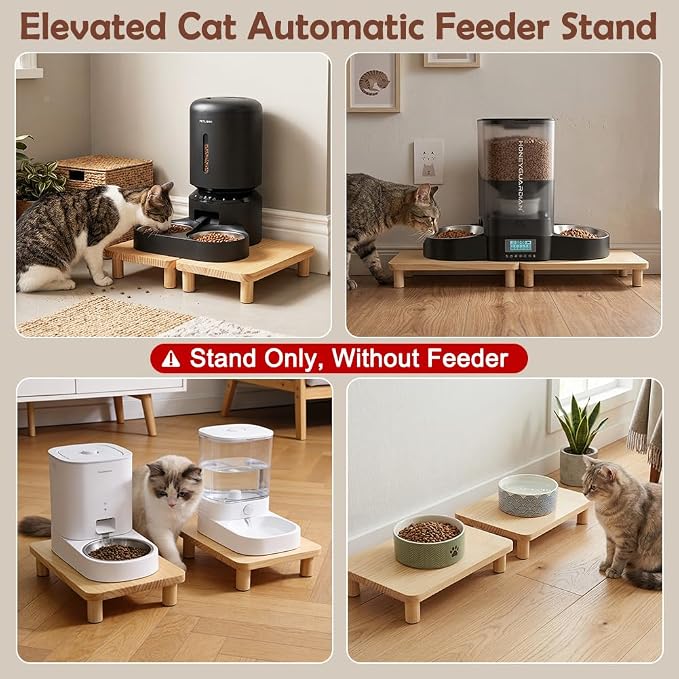 SZEE 2-Pack Cat Food Stand, Elevated Pine Wood Cat Feeder Stand for 2 Cats | Raises Feeder/Bowl by 2 3/8", for Dual-Bowl Automatic Cat Feeder Stand & Bowls - Image 5