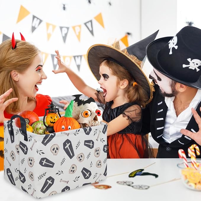 Halloween goth thriller basket,Empty Halloween basket,Gothic home decor,Trick or Treat Basket for Boys and Girls,Waterproof collapsible storage box(Gothic) - Image 4