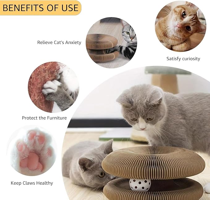 SREBAY Cat Toy Interactive, Accordion Kitty Wheel Exerciser | 2Pack, Magic Organ Scratcher Cardboard, Spiral Cat Tunnel, Ball Track Self Play Entertainment Toy - Image 4