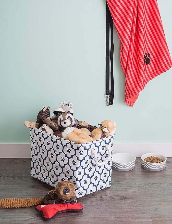 Bone Dry Pet Storage Collection Lattice Paw Print, Small Rectangle, White/Navy - Image 5