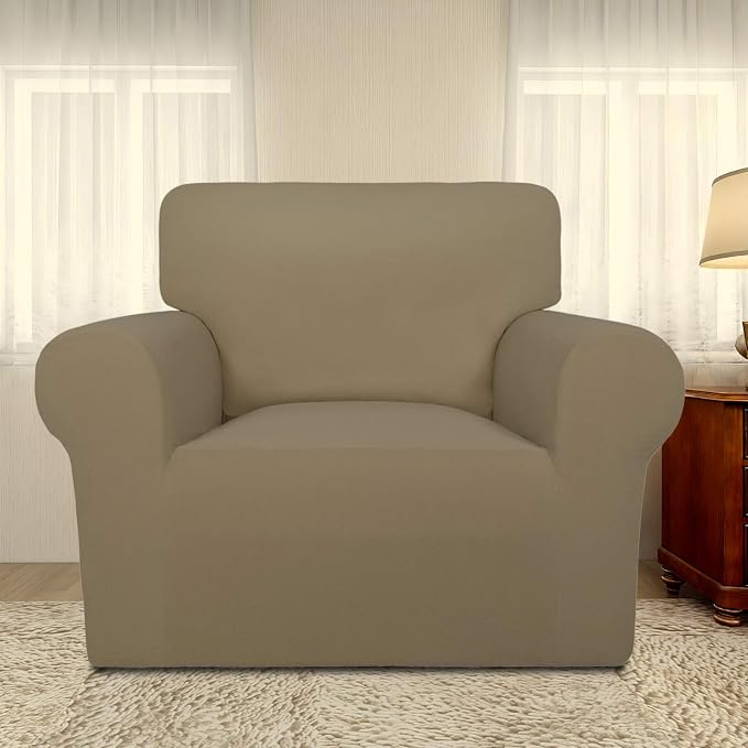 PureFit Super Stretch Chair Covers Fleece Couch Covers for Sofa Tan | 1-Piece Spandex Couch Cover Soft Couch Protector, Sofa Cover Washable with Non Skid Foam and Elastic Bottom for Kids, Dogs - Image 2