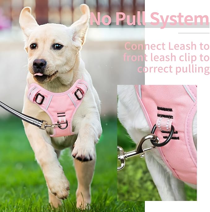 HEELE Dog Harness Dog Harness Small Dog No Pull Harness with Soft Handle Reflective Harness Adjustable, Pink, XS | Soft Breathable Padded Pet Vest, No Pull No Choke, Adjustable 2 Metal Rings for Outdoor Walking Training - Image 2