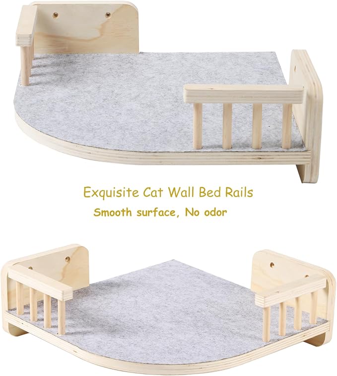 Cat Wall Shelves with 3 Steps Scratch Post, Climbing Shelf and Hammock for Indoor Cats (Wood) - Image 6