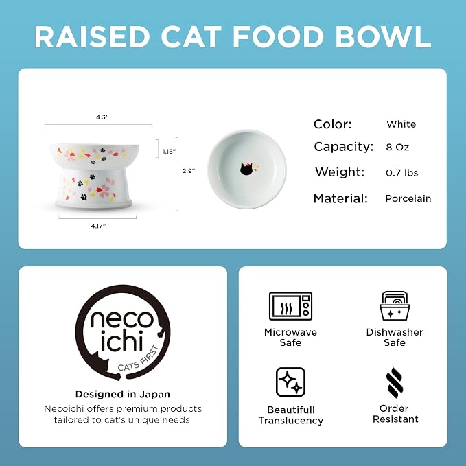 Necoichi Ceramic Elevated Cat Food Bowl (Sakura, Regular Flat) - Image 2