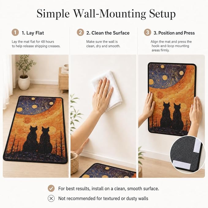 Art Sisal Cat Scratcher Mat, Cat Wall Scratchers for Indoor Cats | Wall Mounted Cat Scratcher, Natural Sisal, No-Drill Hook & Loop Setup, Wall or Floor Use, 23.6 x 15.7 Inch, StarryNight - Image 9