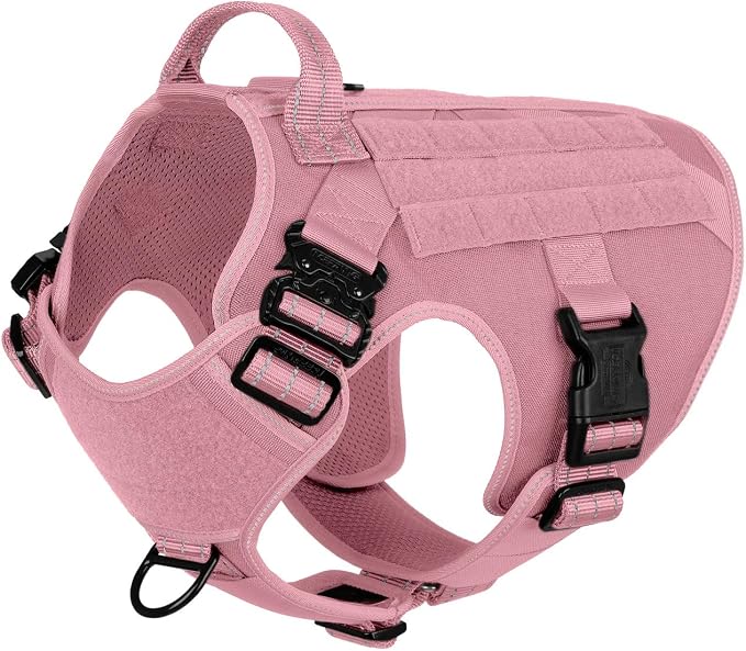 ICEFANG Tactical Dog Harness,for X-Large Dogs,Reflective No Pull Dog Vest | with Control Handle, Adjustable,Front Hook,2 Leash Clips,No Choke,Soft Padded,MOLLE Panel,Pink,X-Large by ICEFANGDIRECT