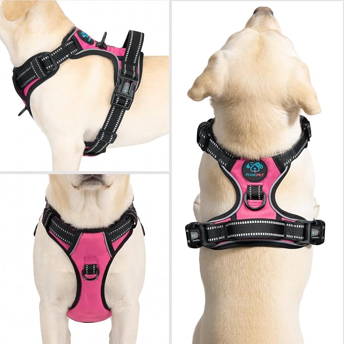 No Pull Dog Harnesses for Small Puppies Reflective Adjustable | Front Clip Vest with 2 Metal Leash Attachment Hooks Soft Handle(XS, Pink) - Image 2